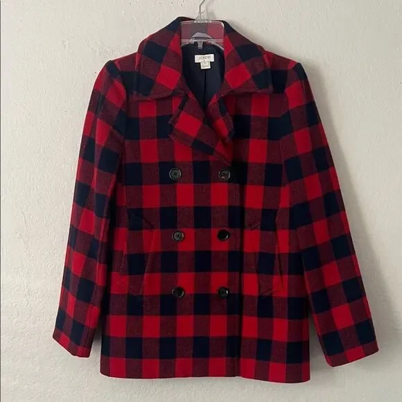 Like New! J. Crew Wool Blend Buffalo Check Peacoat Red and Blue in Size 2 - Picture 2 of 16